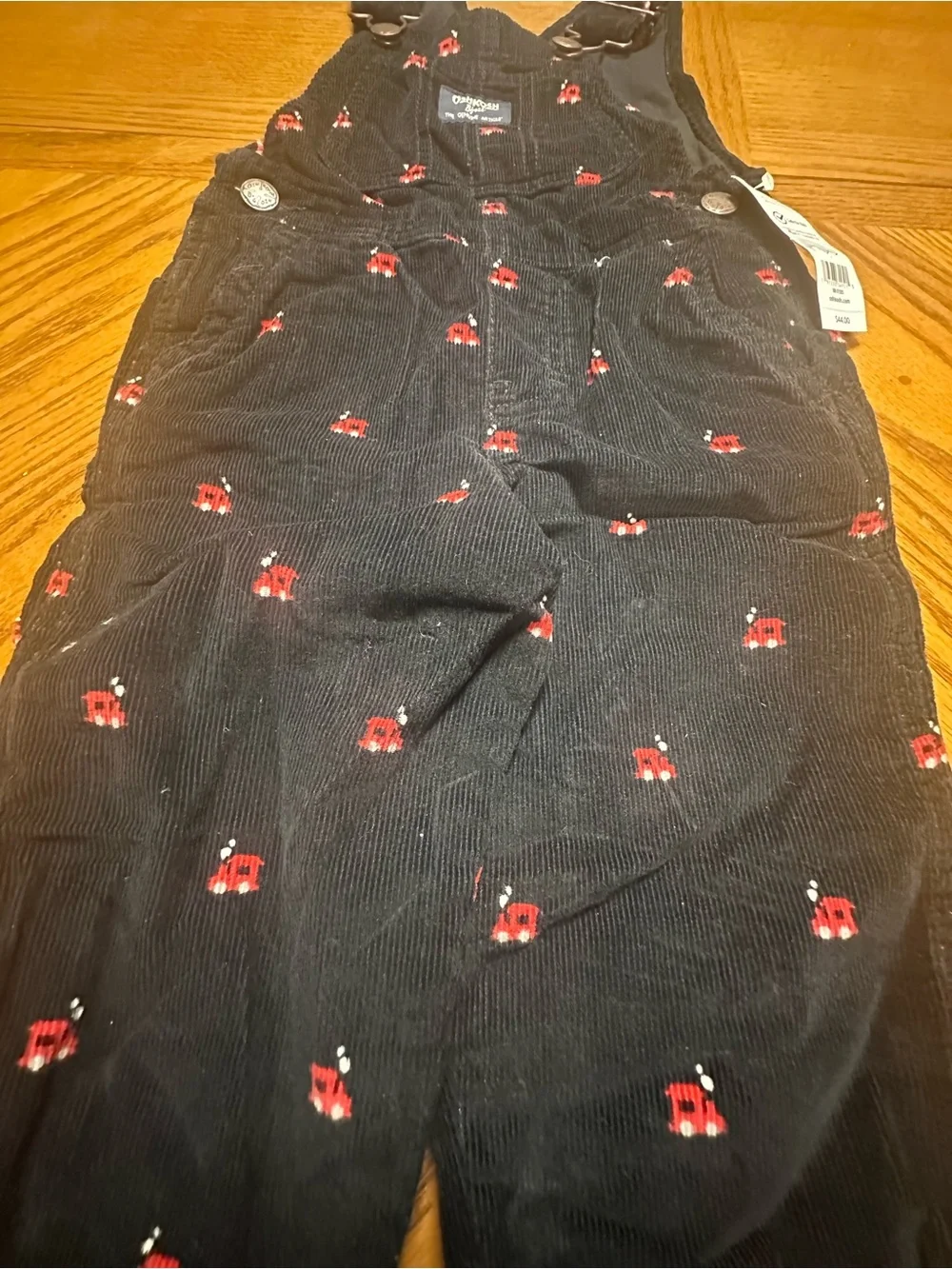 NWT OshKosh B'gosh Black Corduroy Overalls with Red Trains 2T unisex